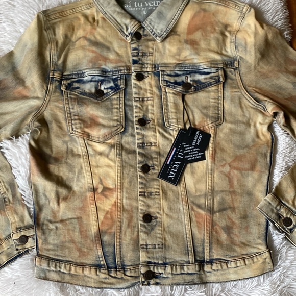 New men’s Sz L Si Tu Veux casual tie dyed casual party denim jean jacket - Picture 10 of 14